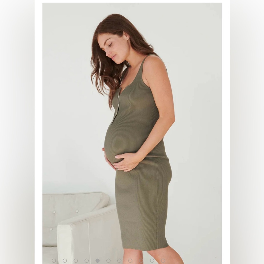 Gorgeous maternity nursing bodycon olive midi dress by Bae NWT